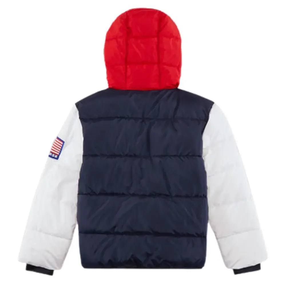 Converse Varsity Puffer Jacket Boys Medium Colorblock Full Zip Hooded GBO294